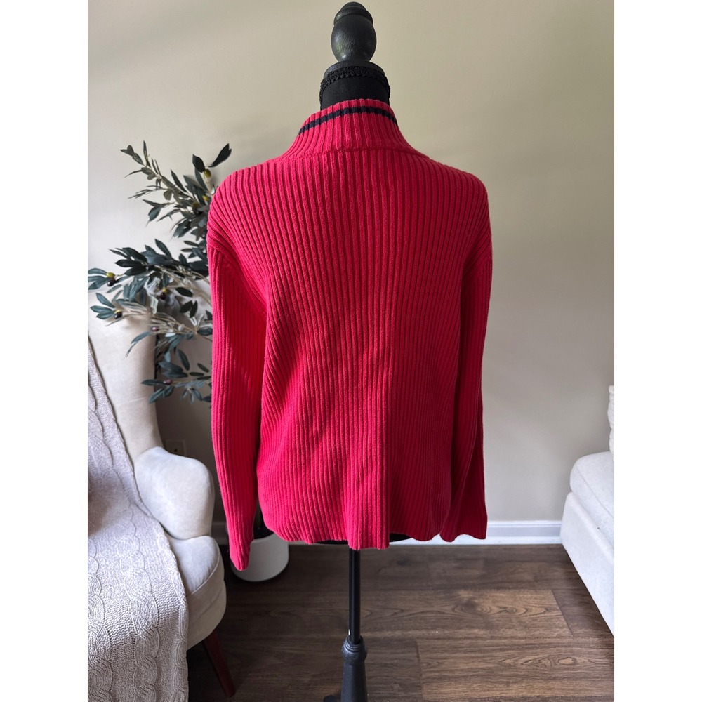 Tommy Hilfiger Red Ribbed Full Zip Cardigan Sweater Mock Neck XL - Picture 4 of 4
